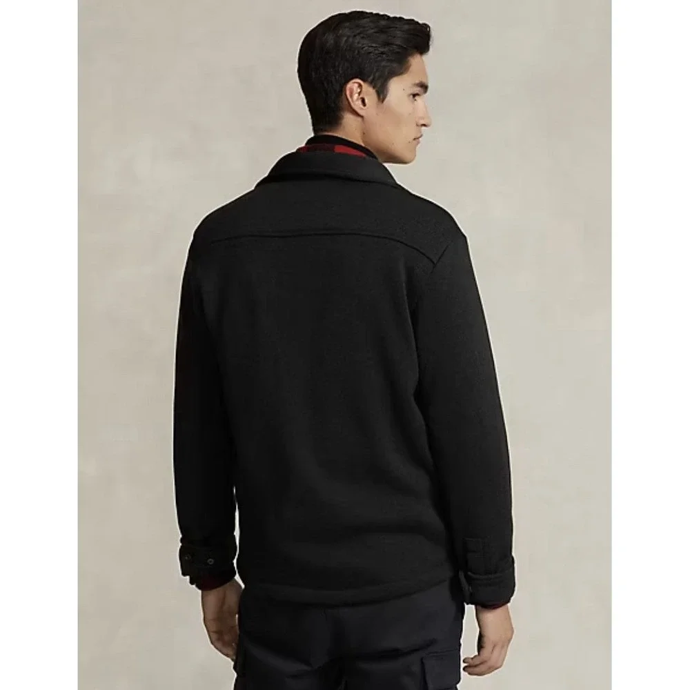 Polo Ralph Lauren Men's 2XL Brushed Fleece Shirt Jacket Black Red Logo Snaps